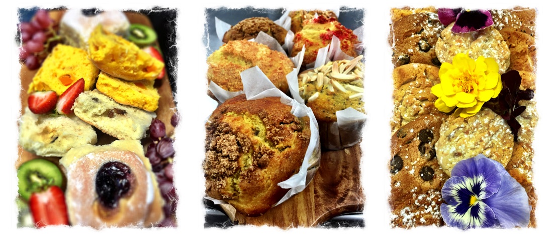 Collage of morning tea sweets, pastries and slices — Garnishes working lunch catering